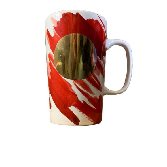 Starbucks 2014 White and Red Abstract 16 oz Tall Mug Ceramic with Gold C…     - Picture 2 of 8